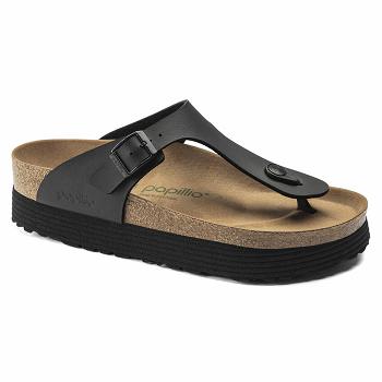 Dámské Gizeh Birkenstock Papillio Platformy Vegan Birko Flor Černé | CZ 442DFM